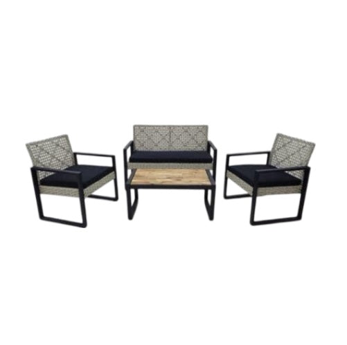Elegant outdoor patio furniture set comprising four chairs and a coffee table, ideal for enjoying leisure time outdoors.