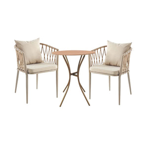 Sunflower Metal Coffee Table Set | Round Wooden Top Table with 2 Fabric Cushioned Chairs