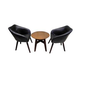Stock Wooden Coffee Table Set | Round Table with 2 Leatherette Upholstered Chairs
