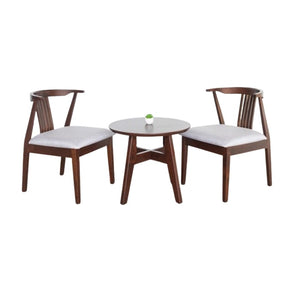 Lavender Wooden Coffee Table Set | Round White Table Top with 2 Fabric Cushioned Chairs