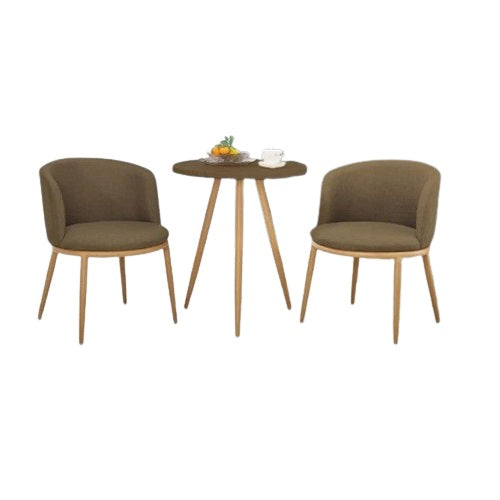 Two chairs flanking a round table, offering a welcoming space for conversation or dining.