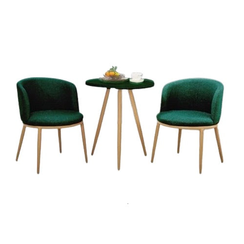 Two chairs flanking a round table, offering a welcoming space for conversation or dining.