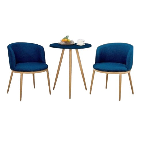 Two chairs flanking a round table, offering a welcoming space for conversation or dining.