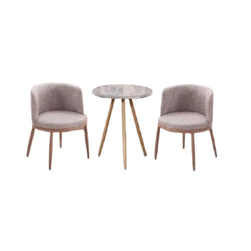 Two chairs flanking a round table, offering a welcoming space for conversation or dining.