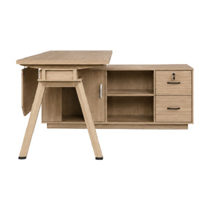 Bay Leaf L-Type Office Table with Cabinet & Drawer, 140cm
