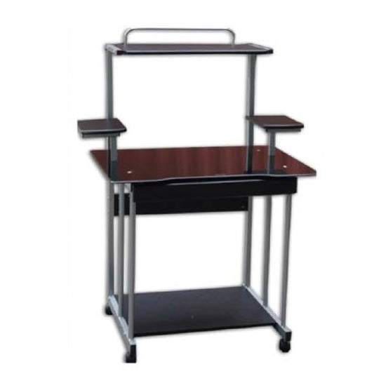 A compact desk featuring wheels, designed for mobility and convenience in various work environments.