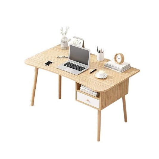 A compact desk setup with a laptop and a chair, perfect for a small office or study area.
