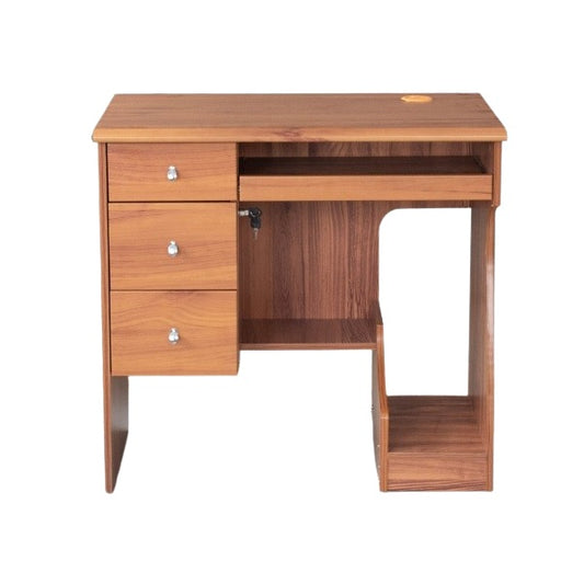 A compact desk setup with a laptop and a chair, perfect for a small office or study area.