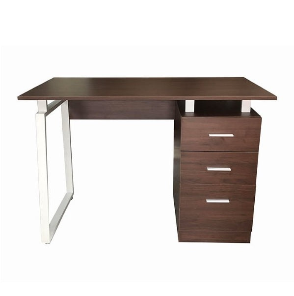 A contemporary computer desk supported by a robust metal frame, perfect for enhancing productivity in any office setting.