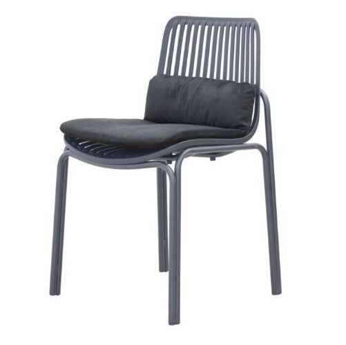 A stylish gray chair with a sleek black seat and back, perfect for contemporary interiors.