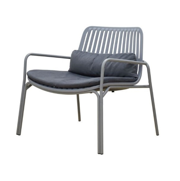 A stylish gray chair with a sleek black seat and back, perfect for contemporary interiors.