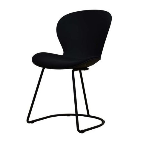 A chair featuring a sturdy metal frame and a sleek seat, designed for modern interiors.