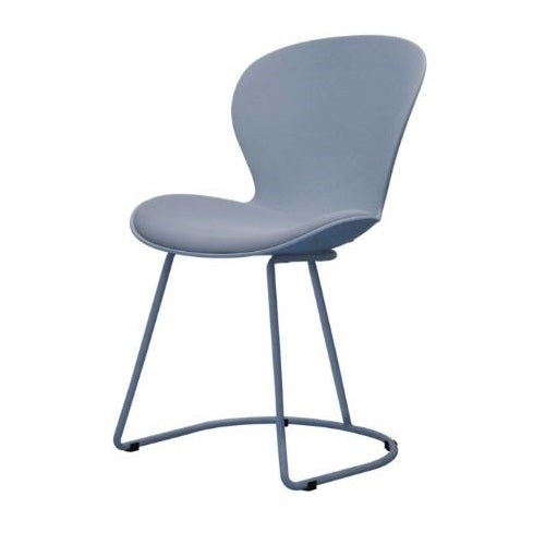 A chair featuring a sturdy metal frame and a sleek seat, designed for modern interiors.