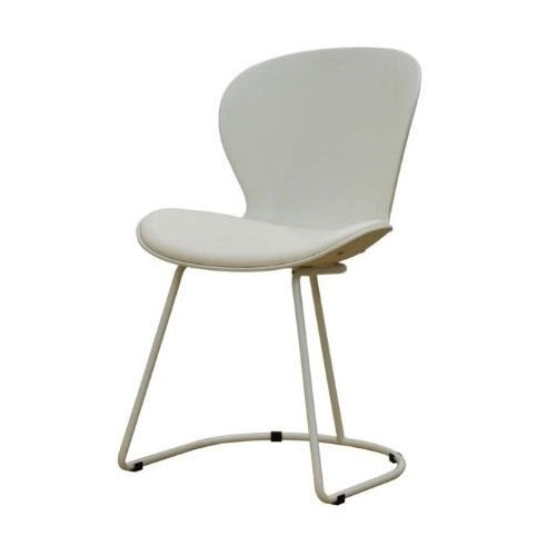 A chair featuring a sturdy metal frame and a sleek seat, designed for modern interiors.