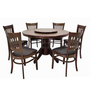 Dresden 6 Seater Wooden Dining Set | Round Table with Lazy Susan & Chairs with Cushioned Seats