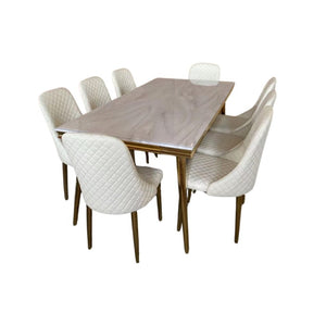 Josiah 8 Seater Dining Set | Rectangular Wooden Dining Set with Upholstered Chairs