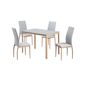 Alperen Dining Set | 4 & 6 Seater Rectangular Metal Frame with Wood Finish & Tempered Glass Table Top with Upholstered Chairs