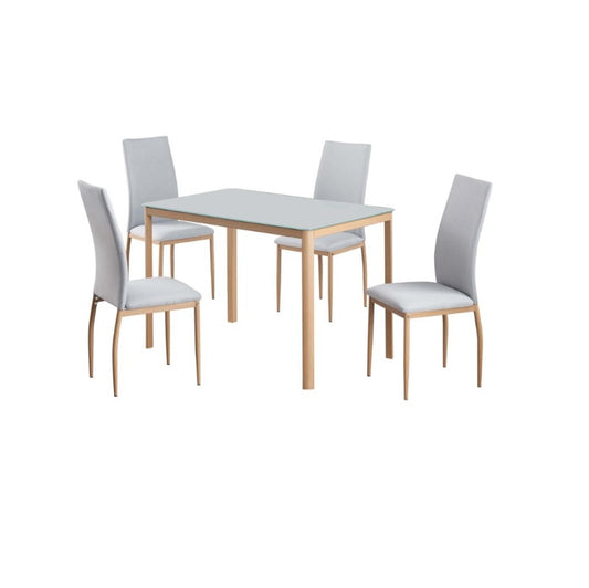 A sleek dining table accompanied by stylish chairs, perfect for a contemporary dining area.