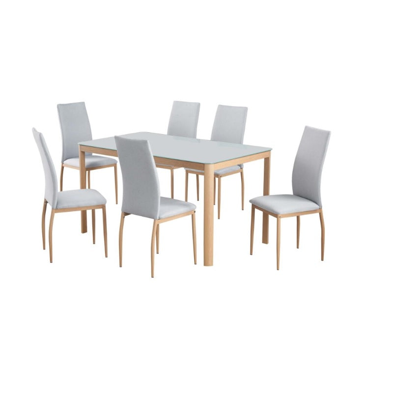 A sleek dining table accompanied by stylish chairs, perfect for a contemporary dining area.
