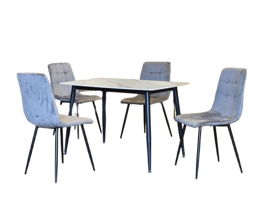 Barnaby Dining Set | 4 & 6 Seater Rectangular Wood Table Top with Metal Frame & Fabric Upholstered Chairs