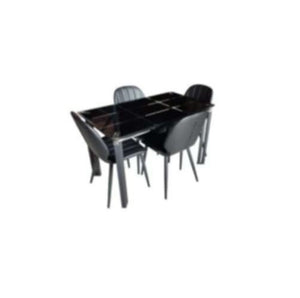 Babe 4 Seater Dining Set | Rectangular Glass Table Top with Metal Frame & Leatherette Upholstered Chairs