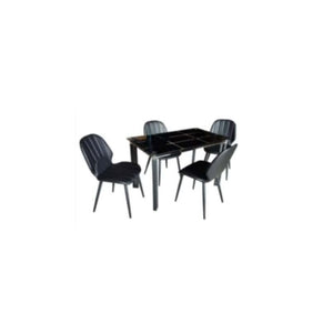 Gabriel 4 Seater Dining Set | Rectangular Tempered Glass Table Top with Metal Frame & Upholstered Chairs