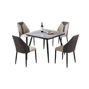 Barbie 4 Seater Dining Set | Square Marble Finish Table Top with Metal Frame & Upholstered Chairs