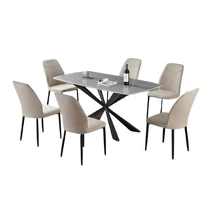 Grayson 6 Seater Dining Set | Rectangular Sintered Stone Table Top with Stainless Steel Legs & Upholstered Chairs