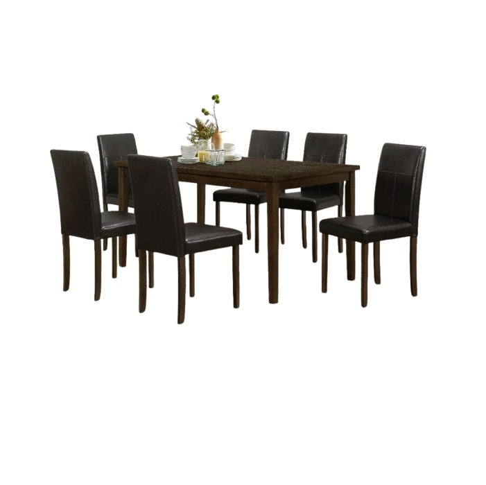 A modern dining table with matching chairs, designed for comfort and social dining experiences.