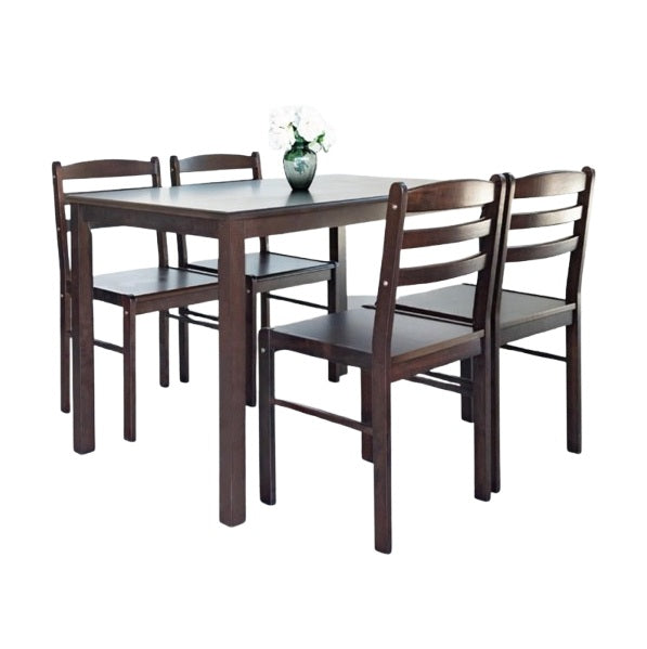 A modern dining table with matching chairs, designed for comfort and social dining experiences.
