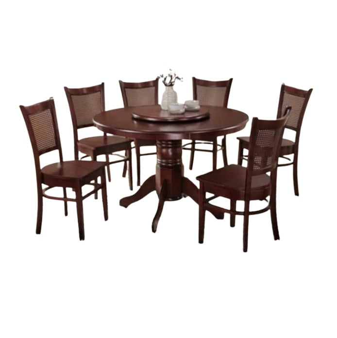 A modern dining table with matching chairs, designed for comfort and social dining experiences.