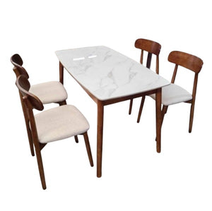 Ethan Dining Set | 4 & 6 Seater Wooden Dining Set with Rectangular Sintered Stone Table Top & Chairs with Cushioned Seats