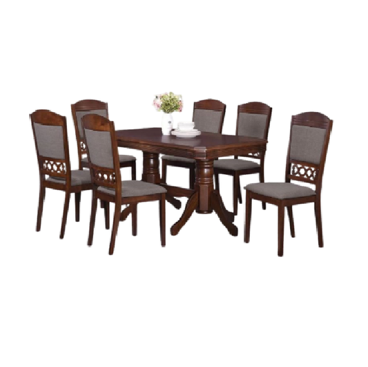 Gloriosa 6 Seater Dining Set | Rectangular Wooden Dining Table with Fabric Upholstered Chairs