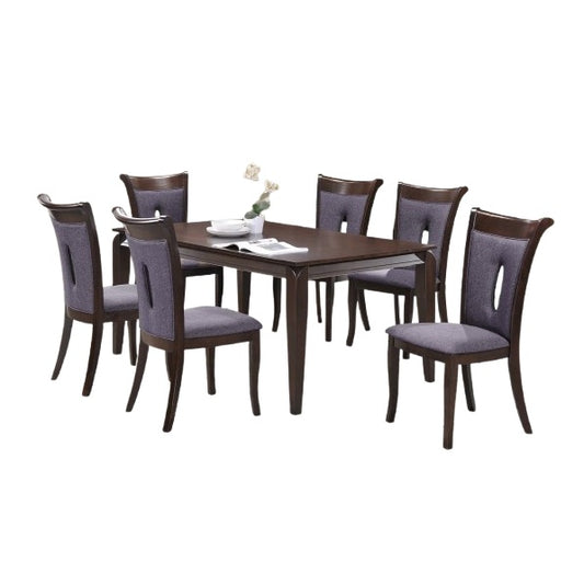 A modern dining table with matching chairs, designed for comfort and social dining experiences.