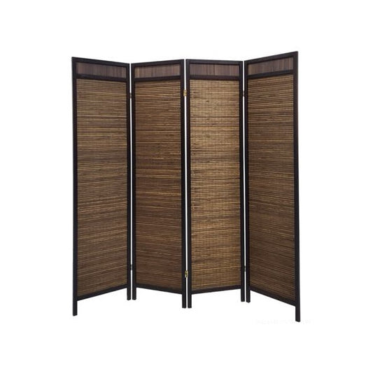 Folding divider featuring elegant bamboo panels, providing a natural and stylish way to separate spaces.