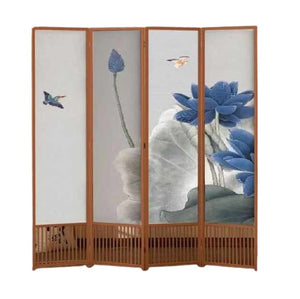 Leilani 4 Panel Folding Room Divider | Blue Flower Design