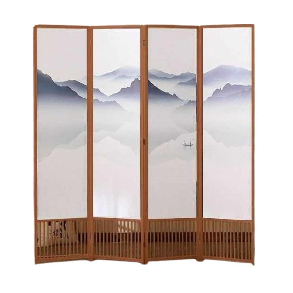 A four-panel room divider featuring a vibrant painting design, adding a decorative touch to any space.