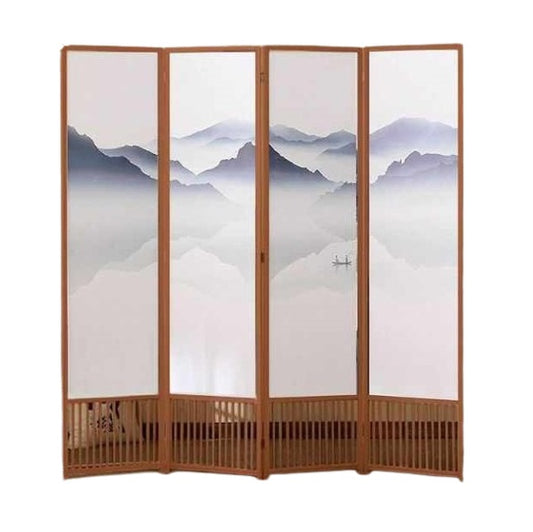 A four-panel room divider featuring a vibrant painting design, adding a decorative touch to any space.