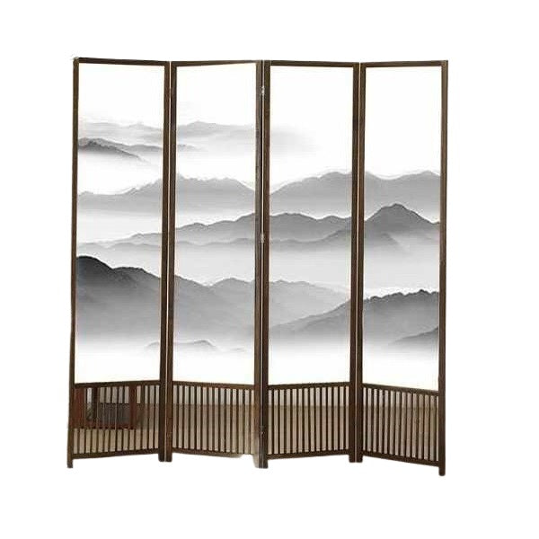 A four-panel room divider featuring a vibrant painting design, adding a decorative touch to any space.