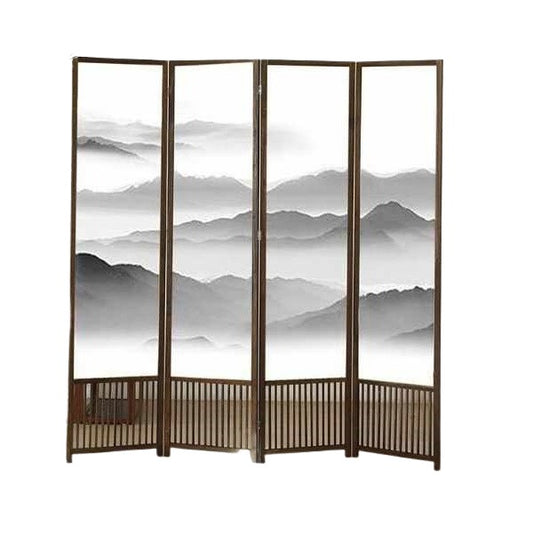 A four-panel room divider featuring a vibrant painting design, adding a decorative touch to any space.