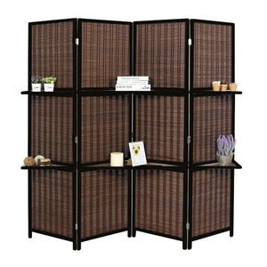 Delilah 4 Panel Folding Room Divider | Bamboo Divider with Shelves