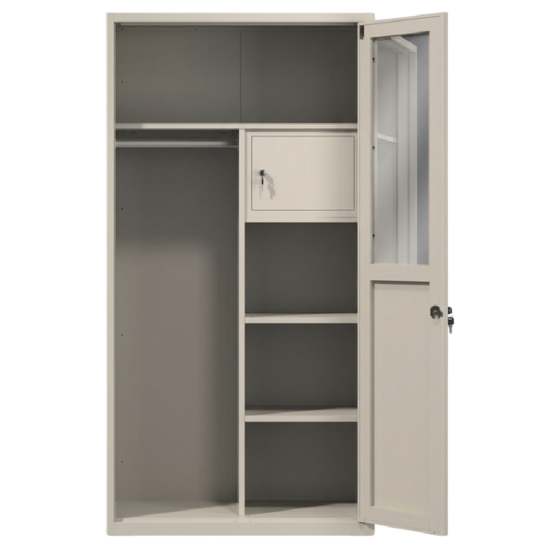 Albireo 2 Door Steel Wardrobe with Lockable Compartment & Shelves
