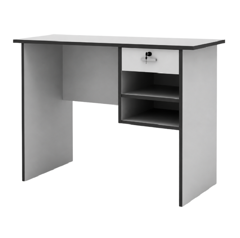 Lamium Office Table with Open Shelves & Lockable Drawer, 91cm