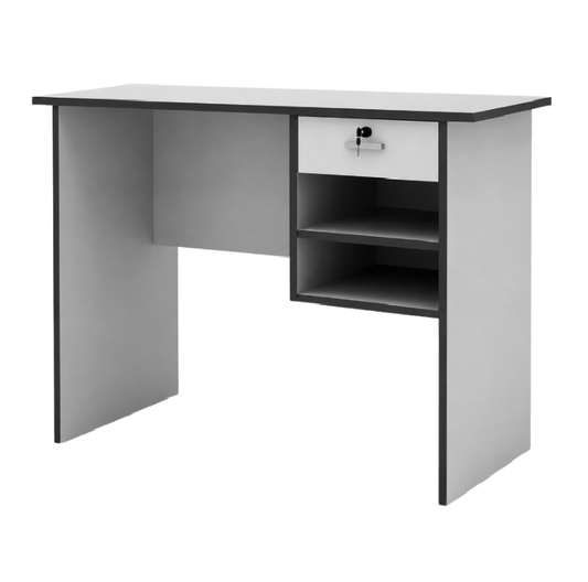 Lamium Office Table with Open Shelves & Lockable Drawer, 91cm