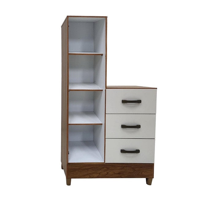 A stylish wardrobe in white and brown, complete with a mirror, perfect for enhancing any bedroom décor.