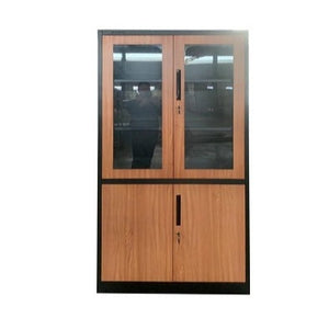 Gregory Steel Cabinet with Glass Doors & Wood Finish, 90cm