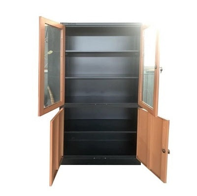 A pair of wooden doors with glass panels, highlighting a stylish entrance with a modern yet traditional aesthetic.