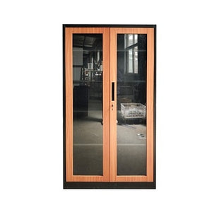 Hamish Steel Cabinet with Glass Swing Doors & Wood Finish, 90cm