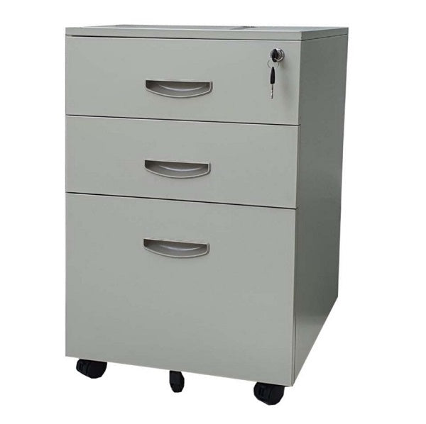 A modern filing cabinet with three drawers, ideal for keeping files organized and accessible.