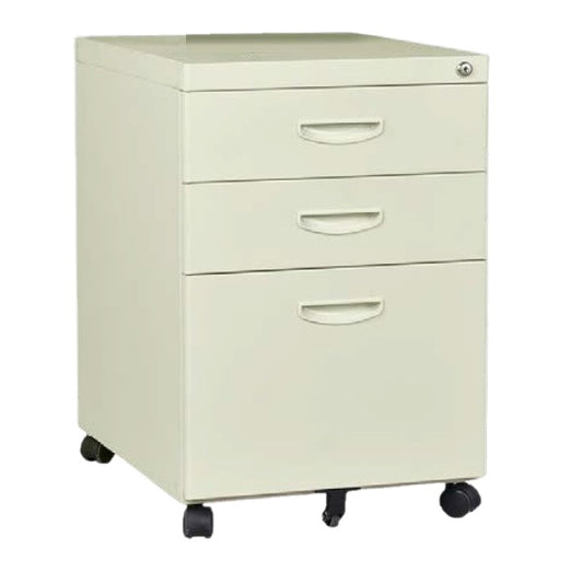  A modern white filing cabinet with three drawers, ideal for keeping files organized and accessible.